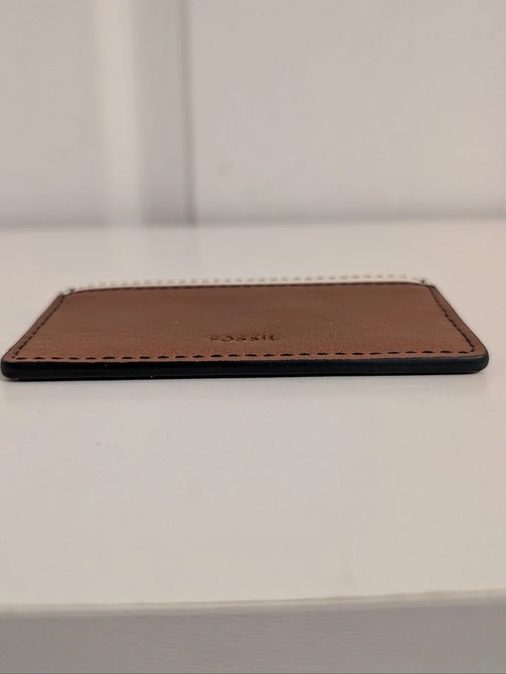 Fossil Card Holder Wallet Brown White Blue Leather Mens Money